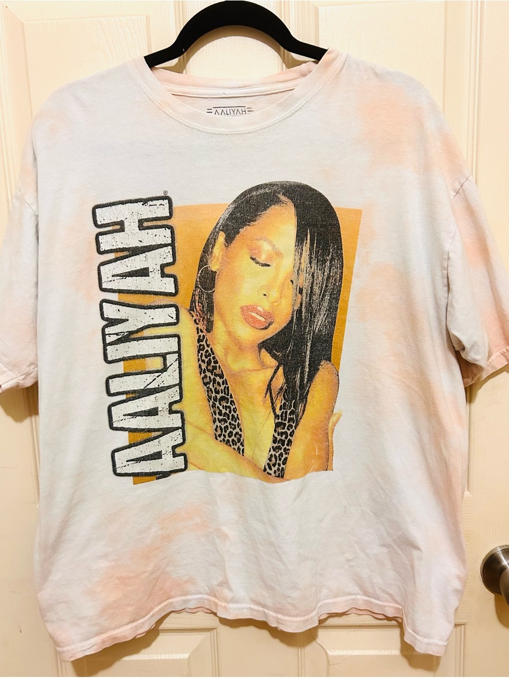 Aaliyah Graphic Tee - White with Peach Tie-Dye